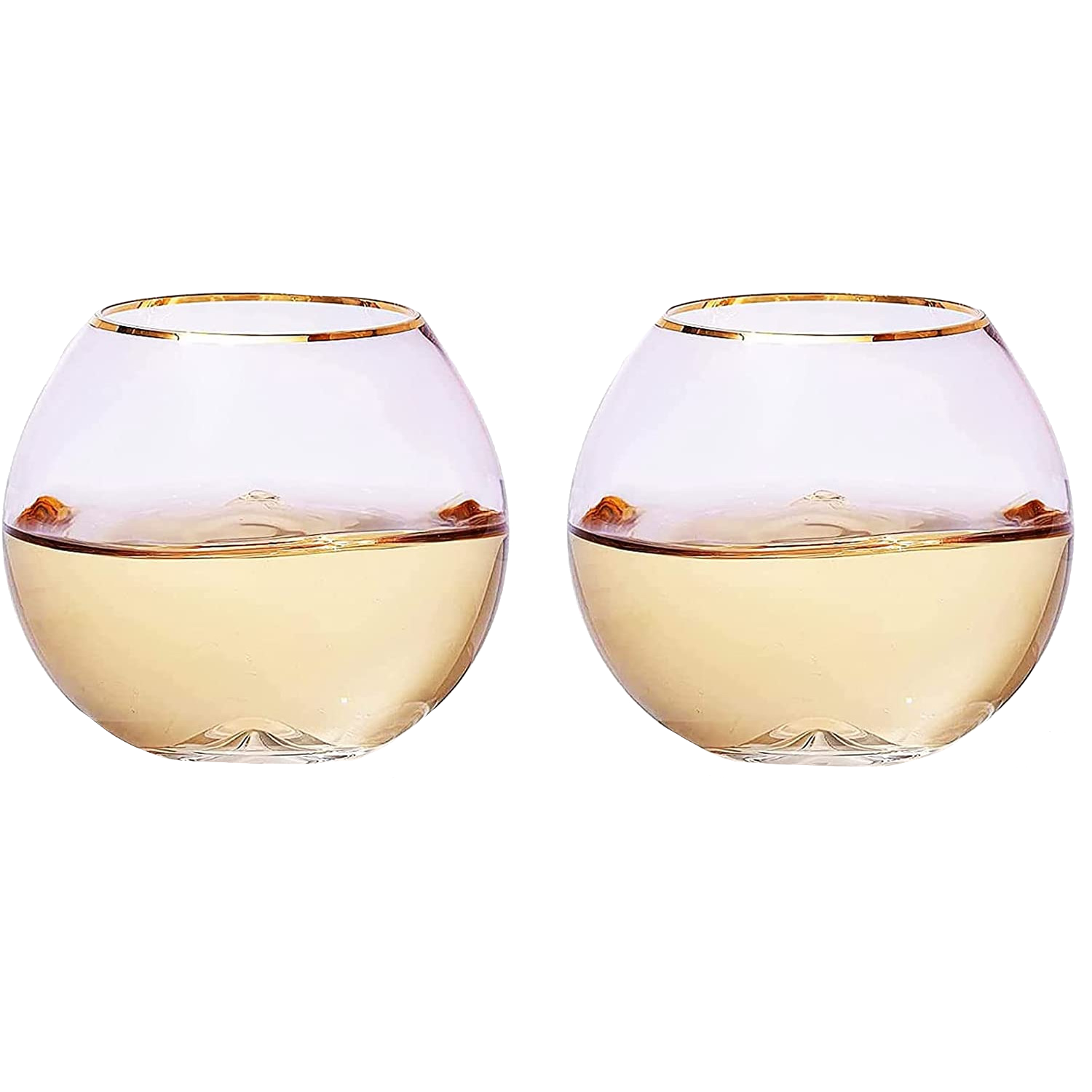 Colored Blush Pink & Gilded Rim Wine Glass, 18oz Glasses 2-0