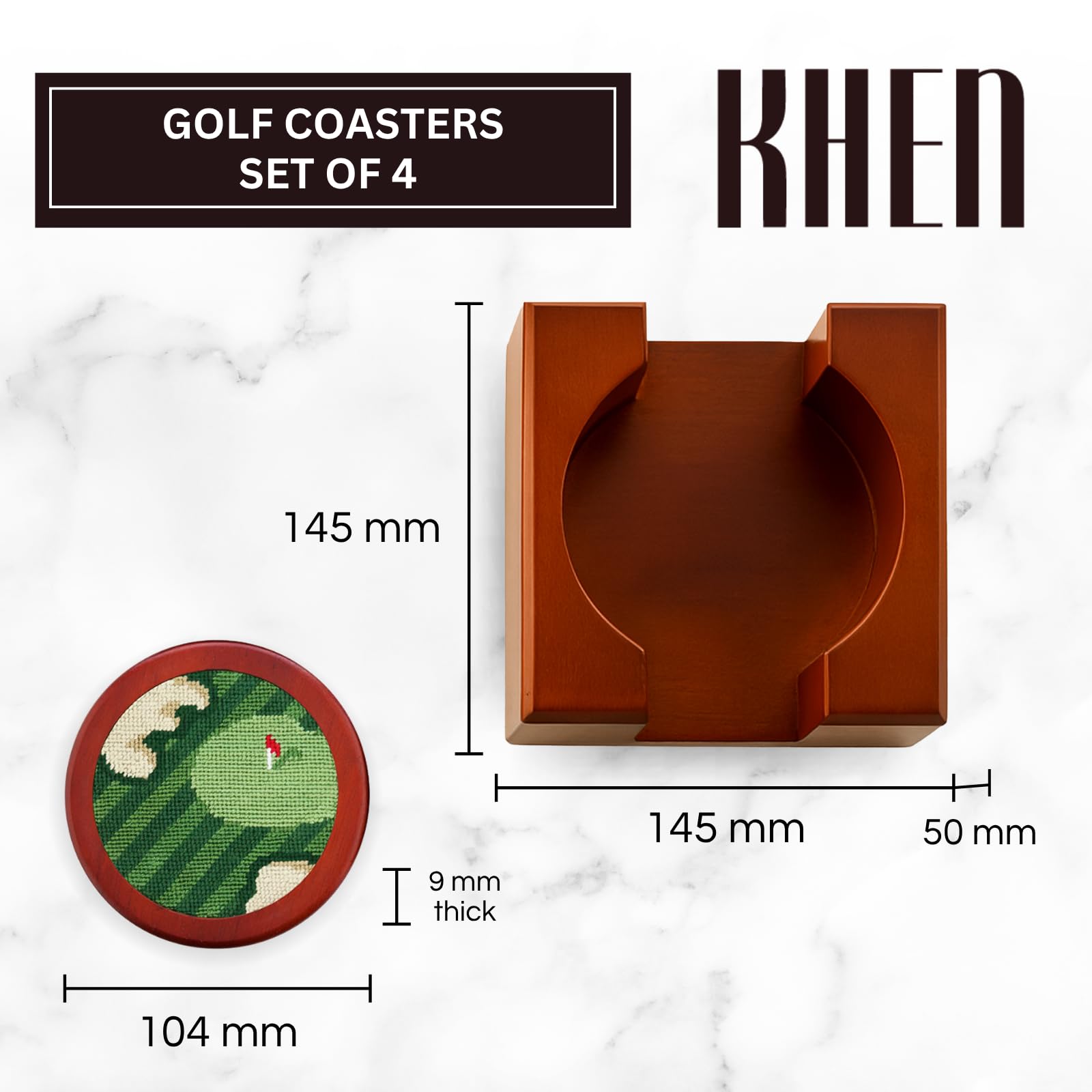Khen Golf Hand-Stitched Needlepoint Coasters - Set of 4-1