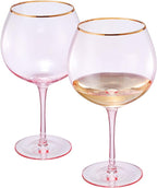 Colored Blush Pink & Gilded Rim Wine Glassware, Large 23oz