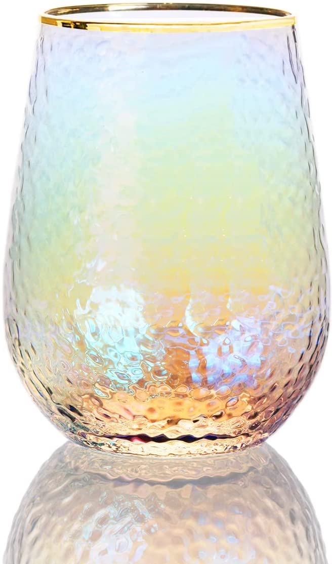 Festive Lustered Iridescent Stemless Wine - Set of 4-3