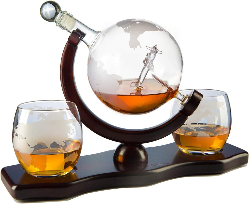 Etched World Decanter Whiskey Globe-3