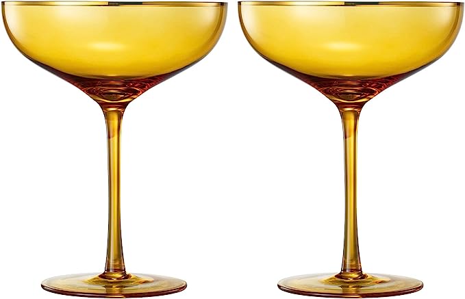 Colored Sunset Yellow & Gilded Rim Coupe Glass, 9oz