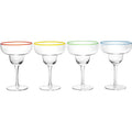 Margarita Cocktail Glasses, Party Colored Rims Cocktail Glasses 12oz Set of 4
