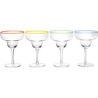 Margarita Cocktail Glasses, Party Colored Rims Cocktail Glasses 12oz Set of 4