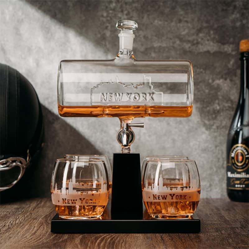 Wine & Whiskey Decanter Set 1100ml with 4 Whiskey Glasses-3