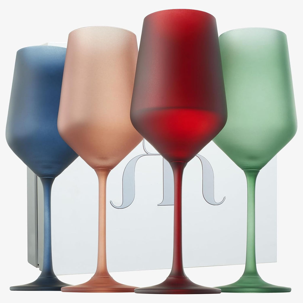 Frosted Colored Crystal Wine Glass | Set of 4-0