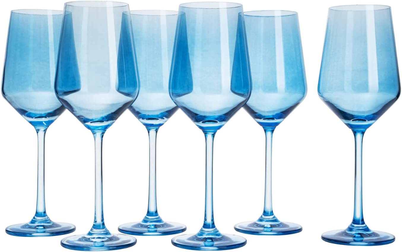 Colored Wine Glass Set, 12oz Glasses Set of 6 (Cobalt Blue)-3