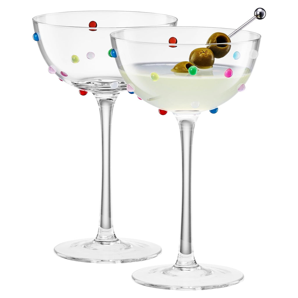 Confetti Coupe Glasses Set of 2, 7.44oz Colorful Clear Glass-0
