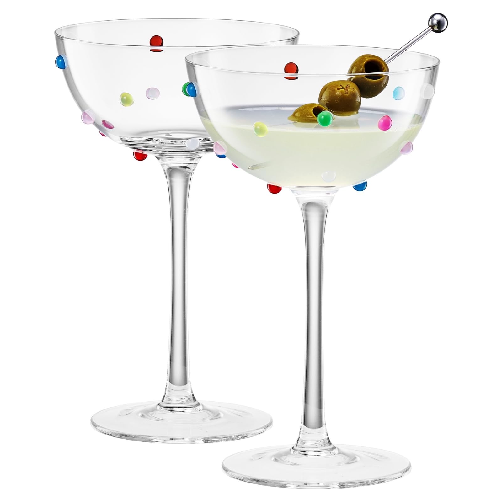 Confetti Coupe Glasses Set of 2, 7.44oz Colorful Clear Glass-0