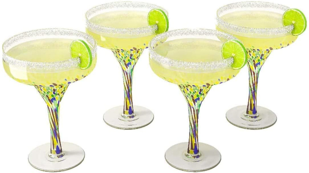 Mexican Design Hand Blown Margarita Glass – Set of 4 (Confetti Margarita)