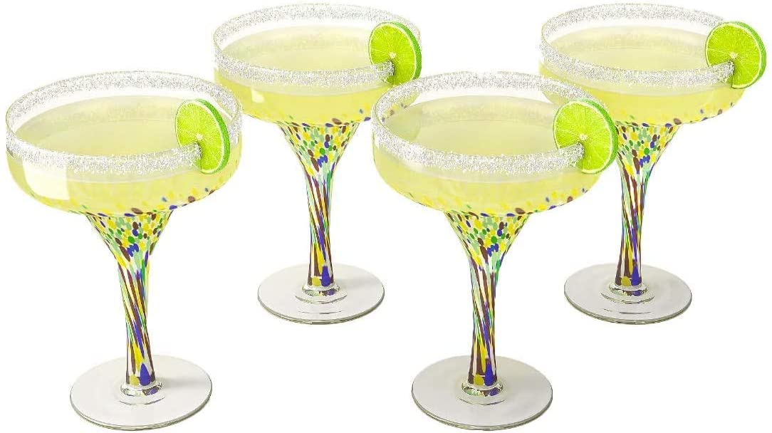 Mexican Design Hand Blown Margarita Glass – Set of 4 (Confetti Margarita)
