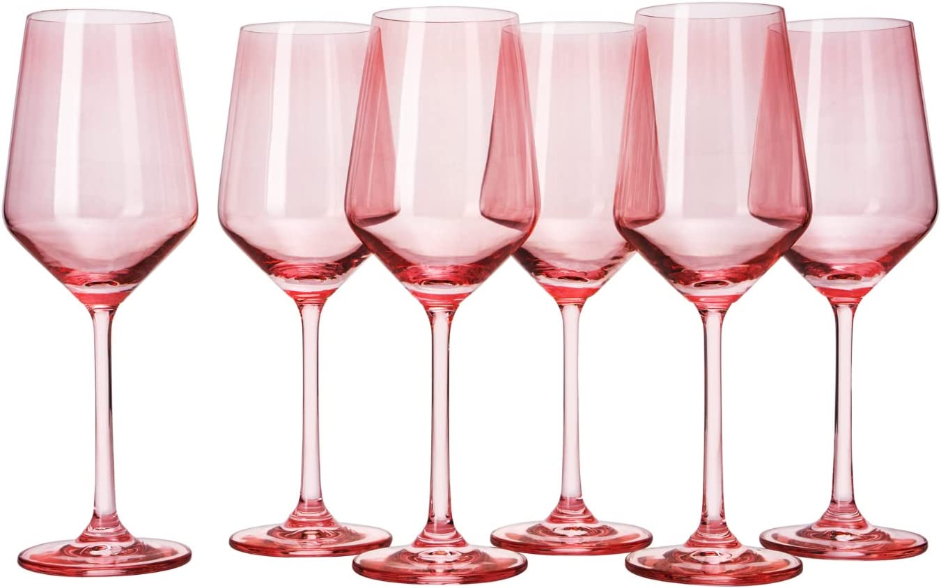 Set of 6 Colored Wine Glasses - 12 oz (Rose)-2