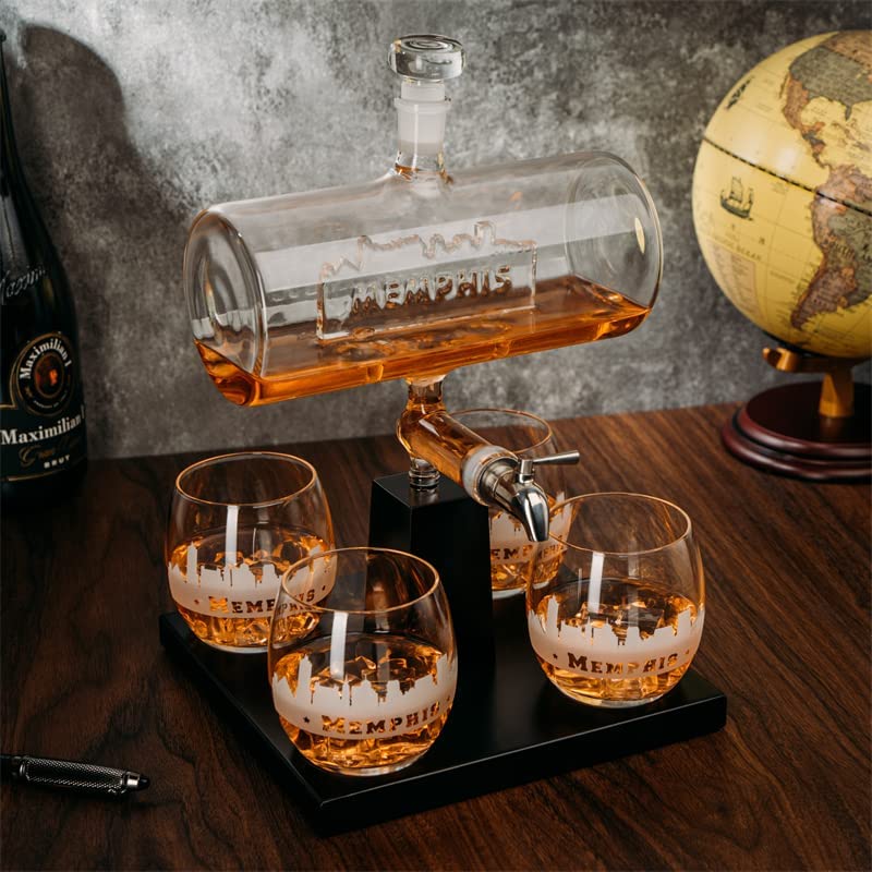 Wine & Whiskey Decanter Set 1100ml with 4 Whiskey Glasses-3