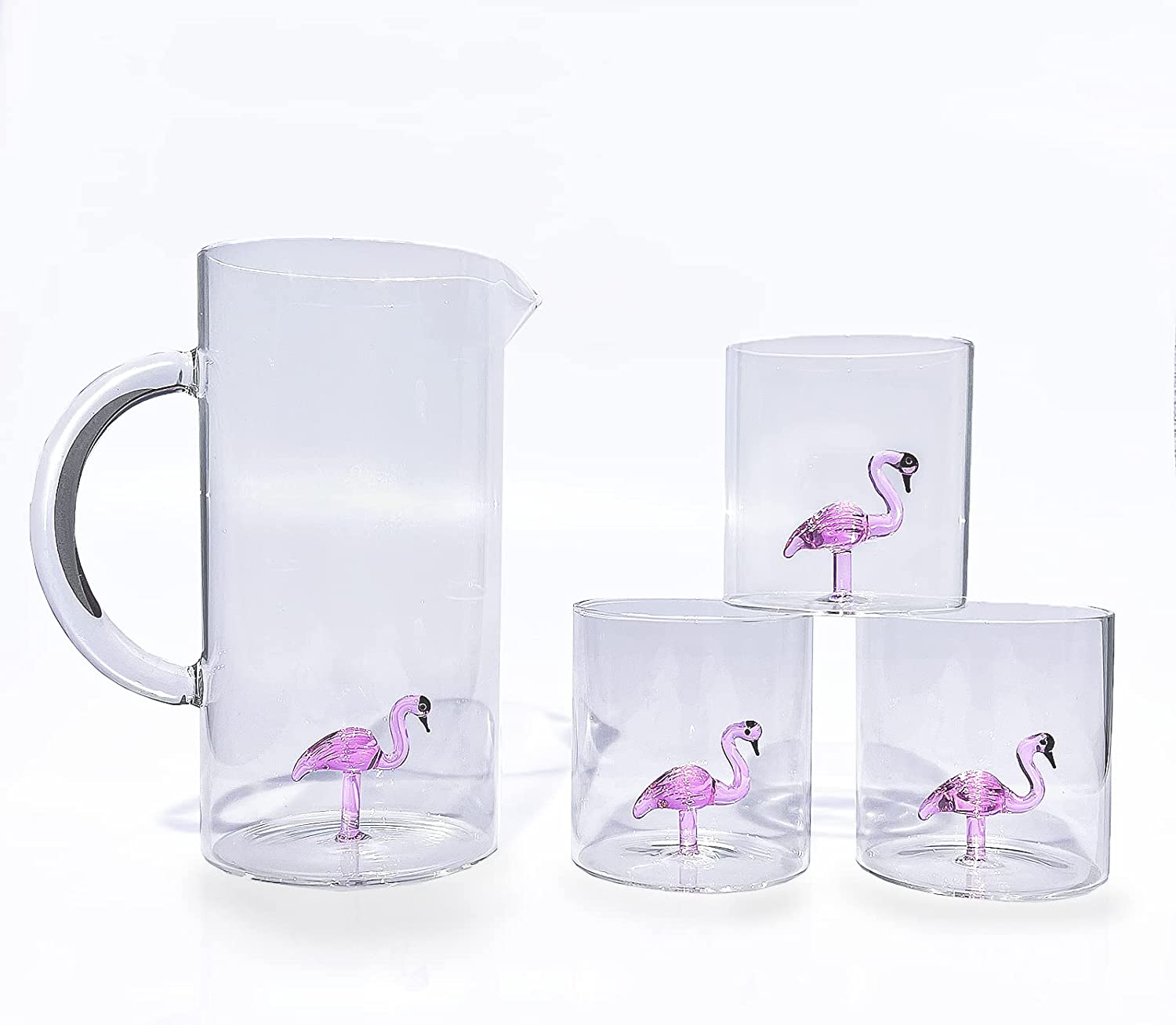 The Wine Savant Flamingo Pitcher & 4 Glasses Set Decanter-4