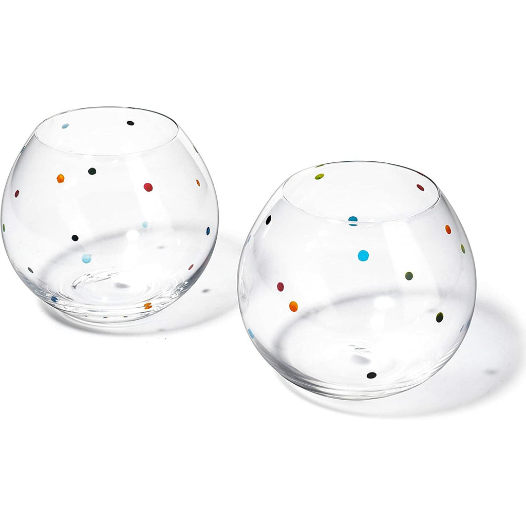 Polka Dot Set of 2 Stemless Bubble Wine Glasses 18 oz