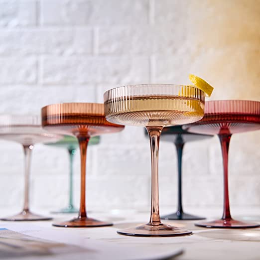 Vintage Art Deco Coupe Glasses Ribbed Coupe Cocktail Glasses 7 oz | Set of 6-2