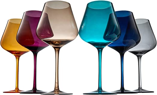 Jewel Colored Crystal Wine Glass Set of 6 - Large 20 oz (Jewel)