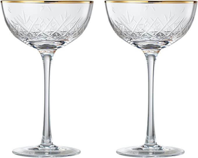 Vintage Art Deco Luxury Coupe Glasses | Set of 2 | 8 oz