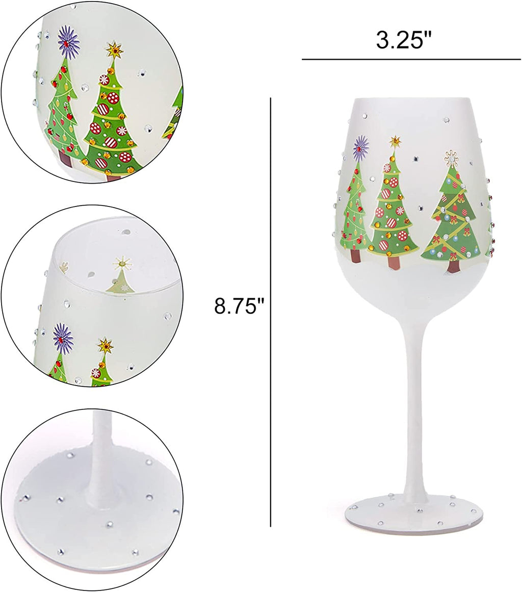 Set of 2 Stemmed Christmas Tree Design Wine Glasses - 14 oz-4