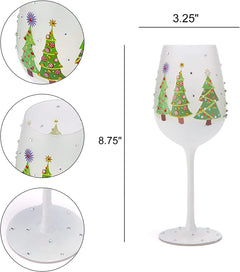 Set of 2 Stemmed Christmas Tree Design Wine Glasses - 14 oz-4