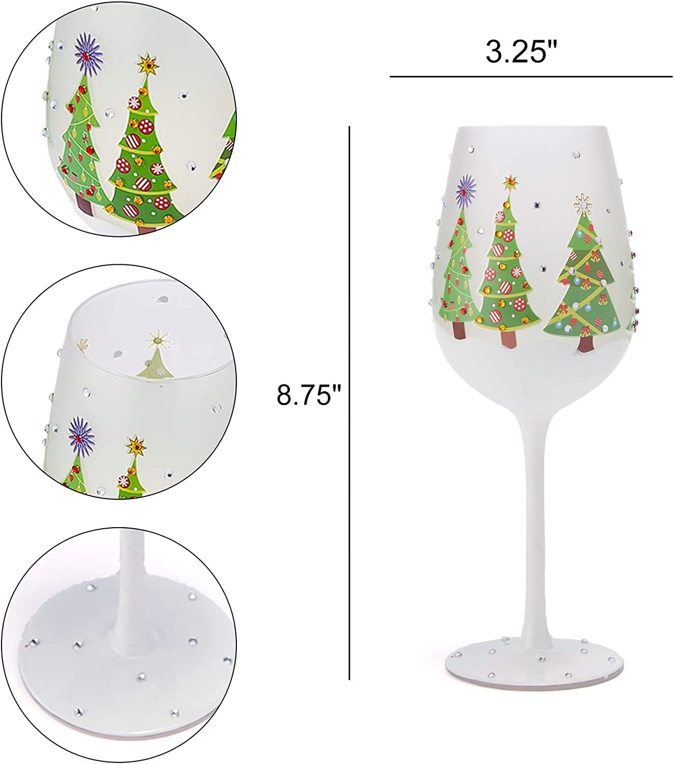 Set of 2 Stemmed Christmas Tree Design Wine Glasses - 14 oz-4