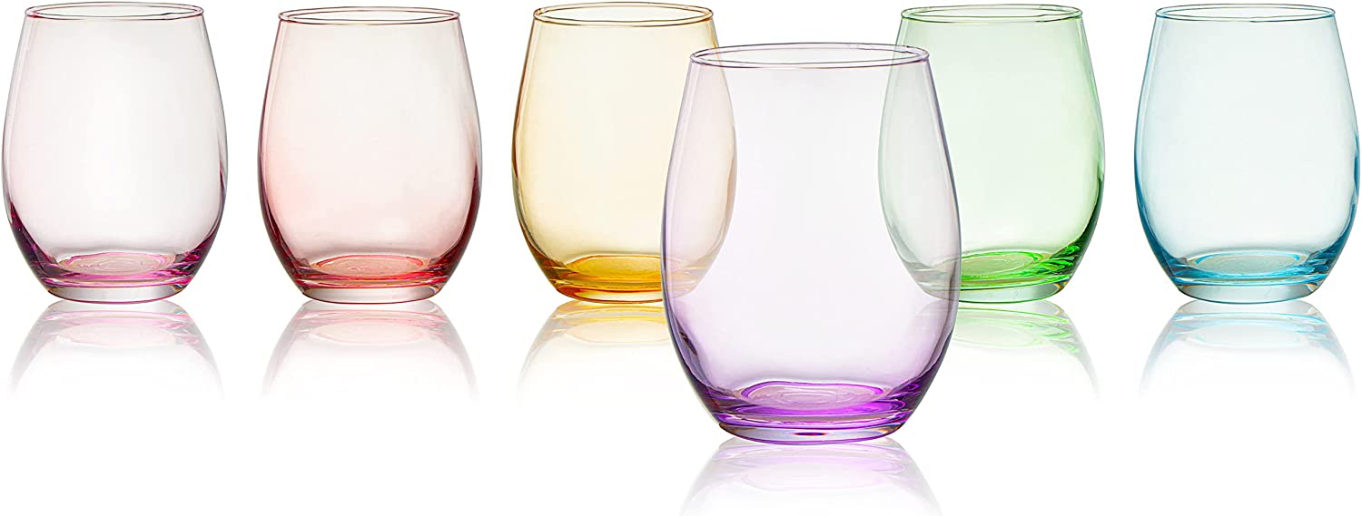 Colored Wine Glass Set, Large 12 oz Glasses Set of 6-3