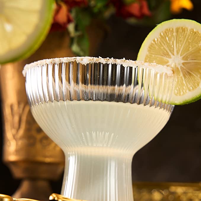 Ribbed Stemless Margarita Glasses with Gold Rim - Set of 4 (10 OZ)-2