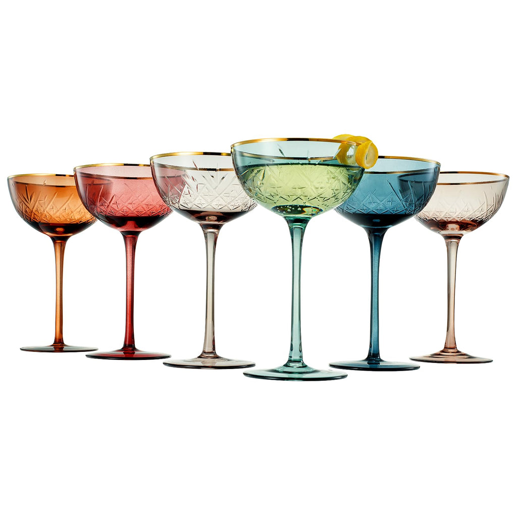 Vintage Art Deco Coupe for Champagne, Martini, Cocktails | Set of 6 | 7 oz (Muted)-0