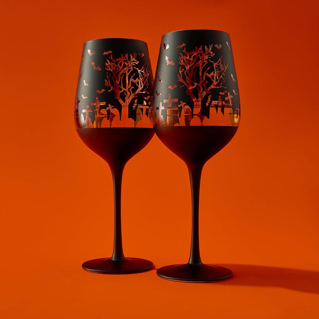 Crystal Halloween Stemmed Wine Glasses - Set of 2-1