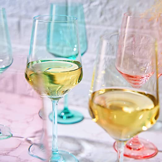 Colored Crystal Wine Glass Set of 6 - Large 12 oz (Summer)-2