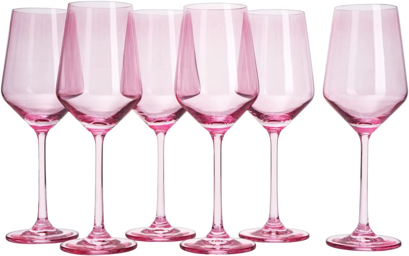 Colored Wine Glass Set,12 oz Glasses Set of 6 (Blush Pink)-3