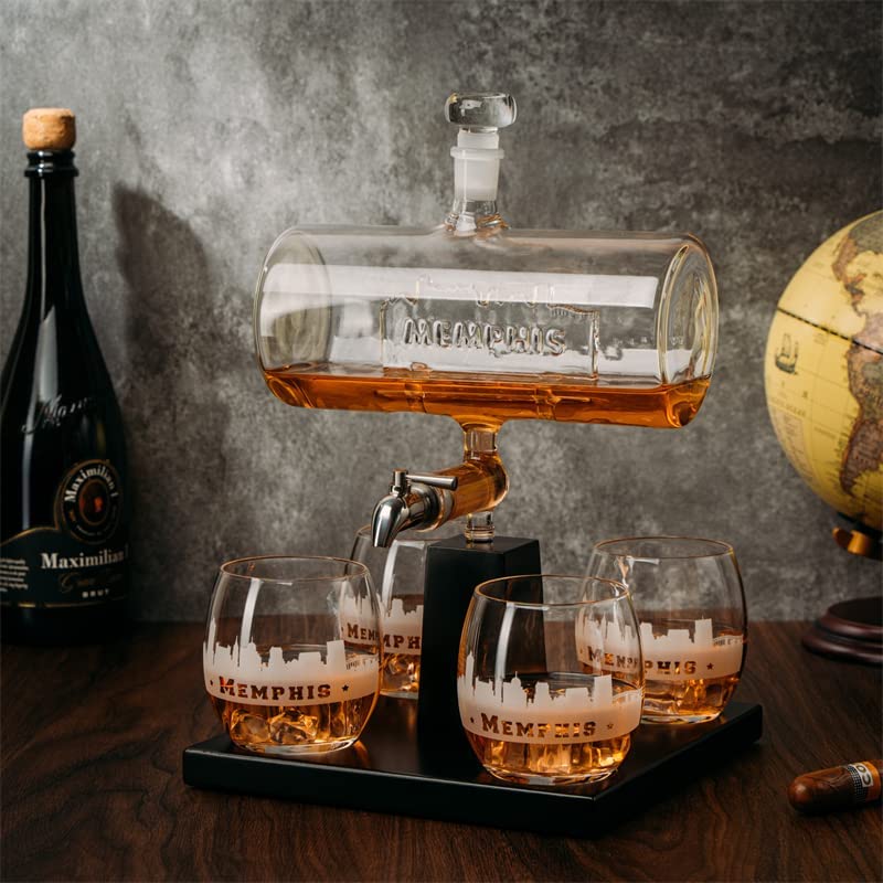 Wine & Whiskey Decanter Set 1100ml with 4 Whiskey Glasses-1