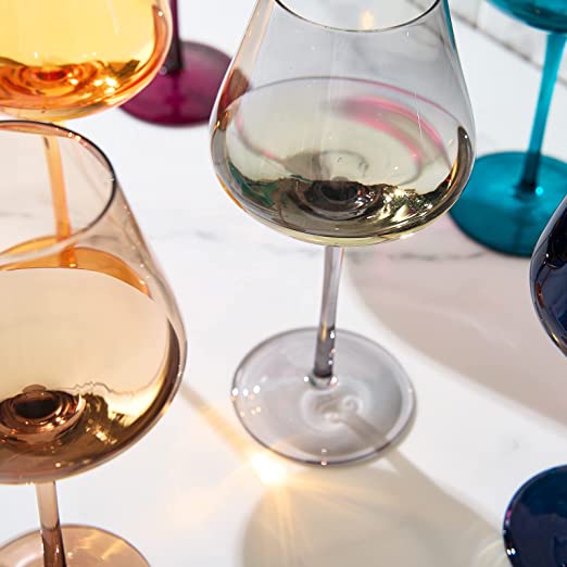 Jewel Colored Crystal Wine Glass Set of 6 - Large 20 oz (Jewel)