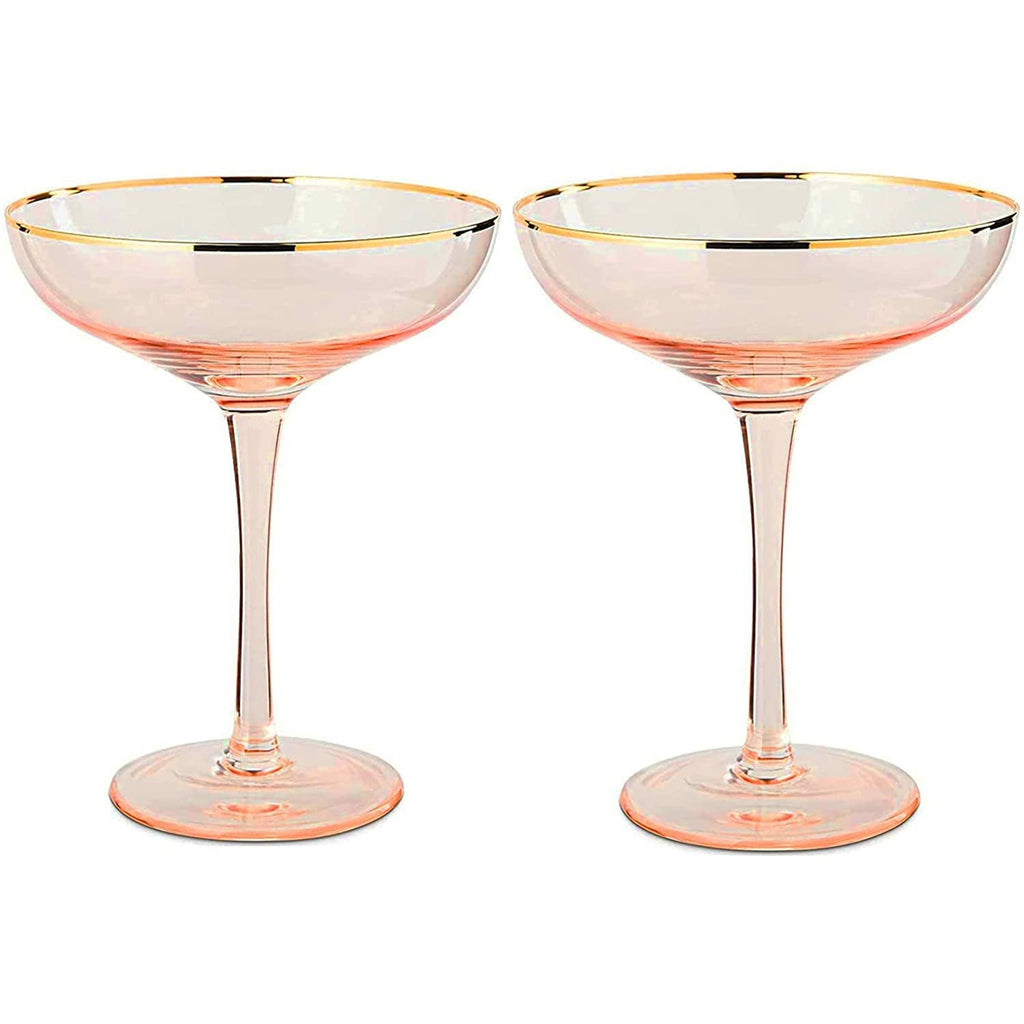Colored Blush Pink & Gilded Rim Coupe Glass, Large 9oz