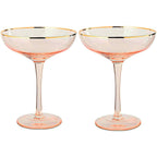 Colored Blush Pink & Gilded Rim Coupe Glass, Large 9oz