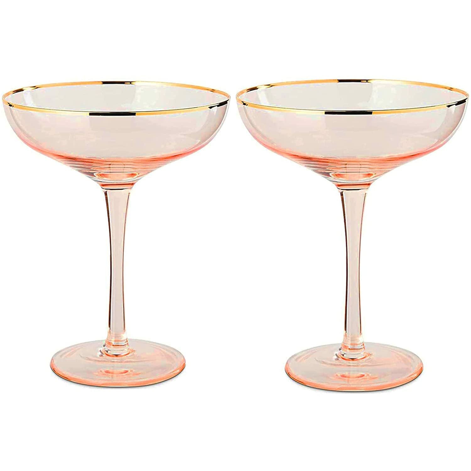 Colored Blush Pink & Gilded Rim Coupe Glass, Large 9oz