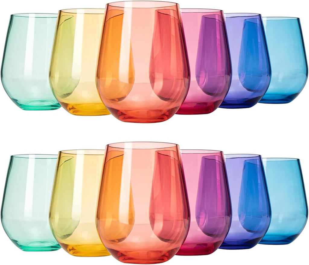 European Style Plastic Crystal Unbreakable Stemless Wine Glasses Set of 12-0
