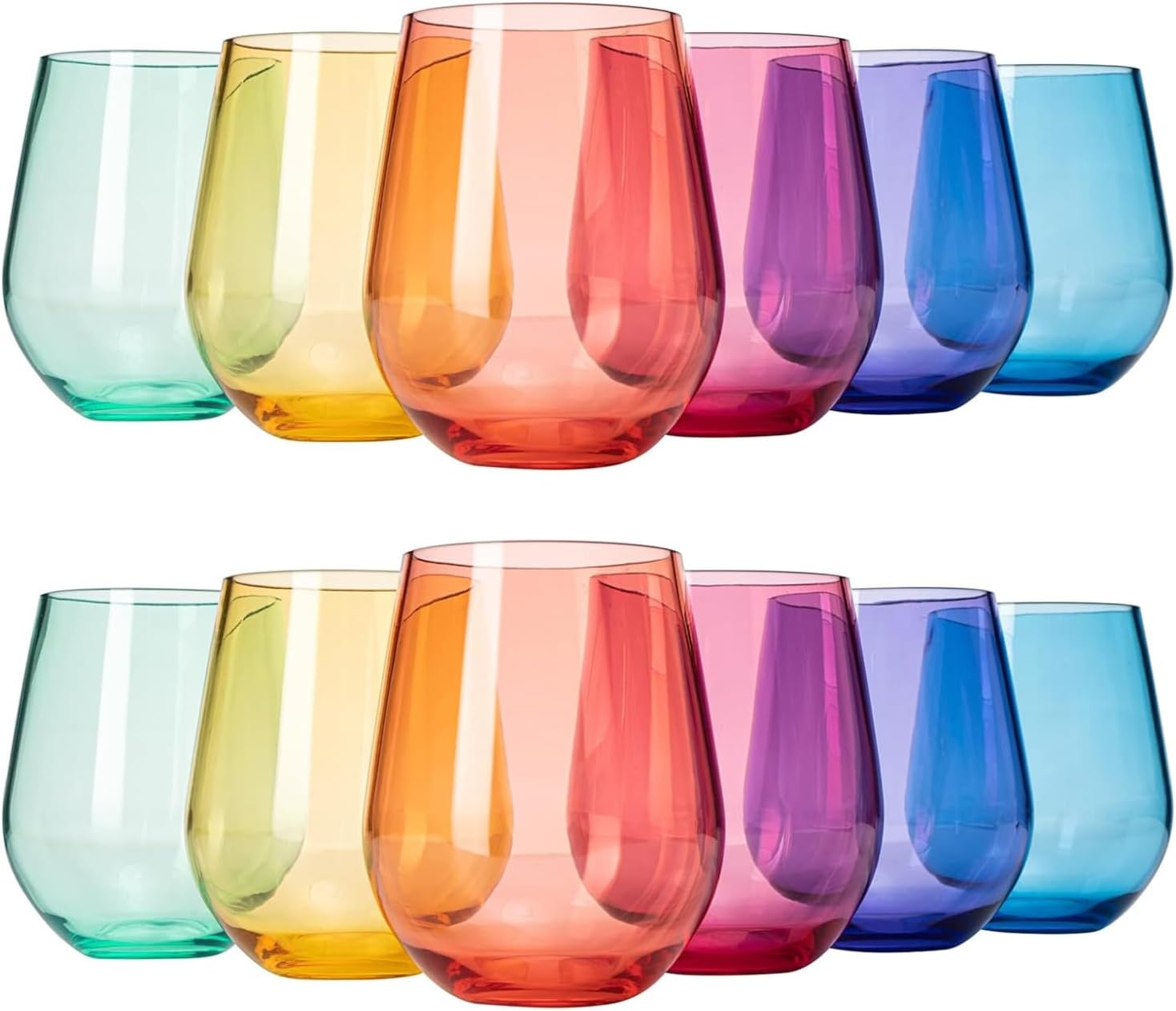European Style Plastic Crystal Unbreakable Stemless Wine Glasses Set of 12-0