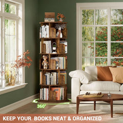 Rotating Five Tier Bookcase Rustic Brown Finishing-4