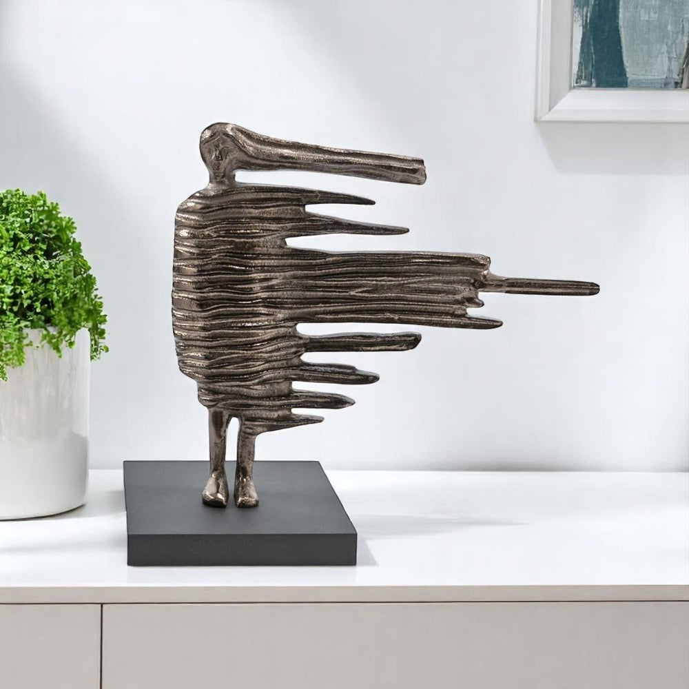 12" Bronze Aluminum Blown Away Woman Tabletop Sculpture-0