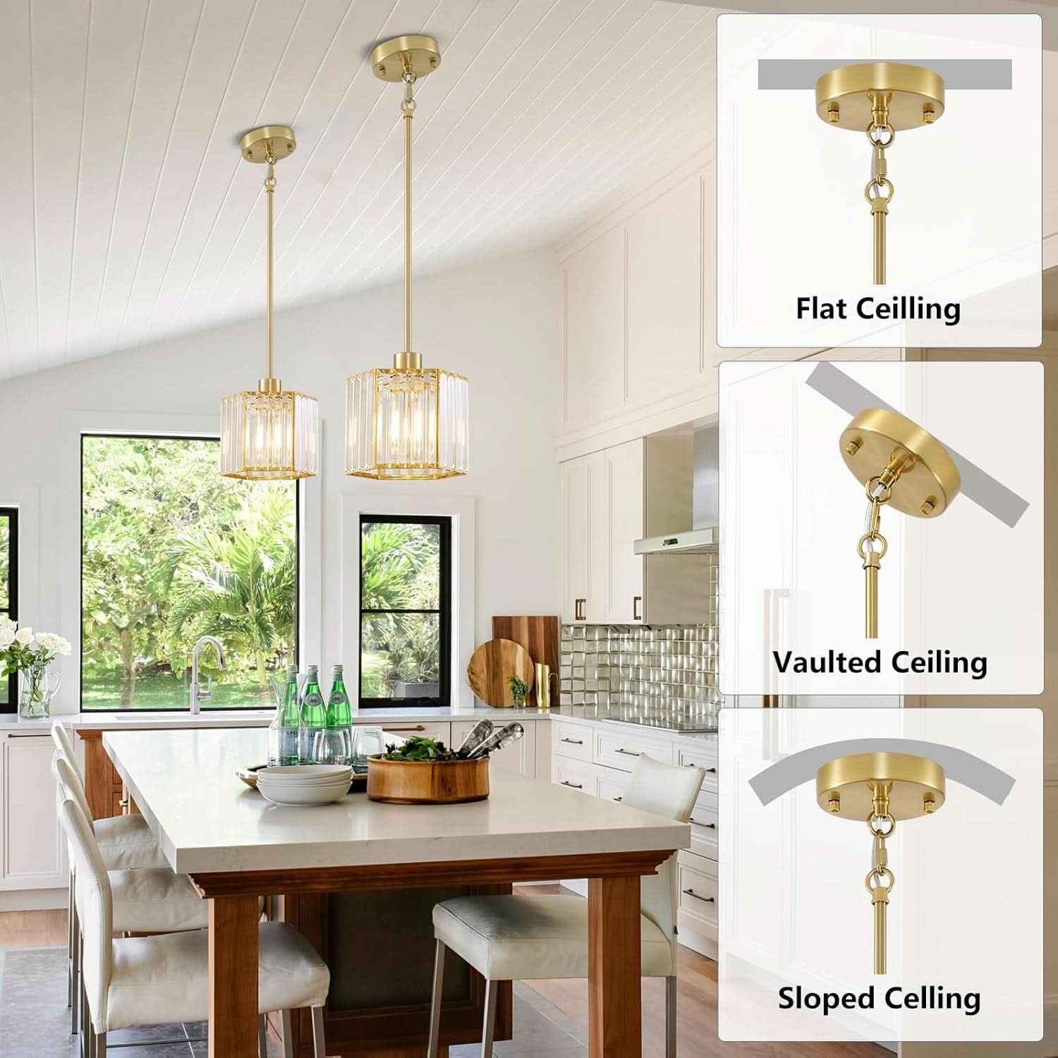 Gold Crystal Clear Pendant Lights For Kitchen Islands-2
