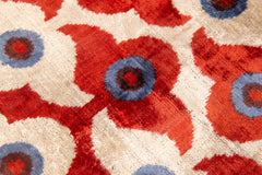 Luxury Silk Velvet Throw Pillow - Rust Red, Blue, and Ivory Floral Design, 16x16