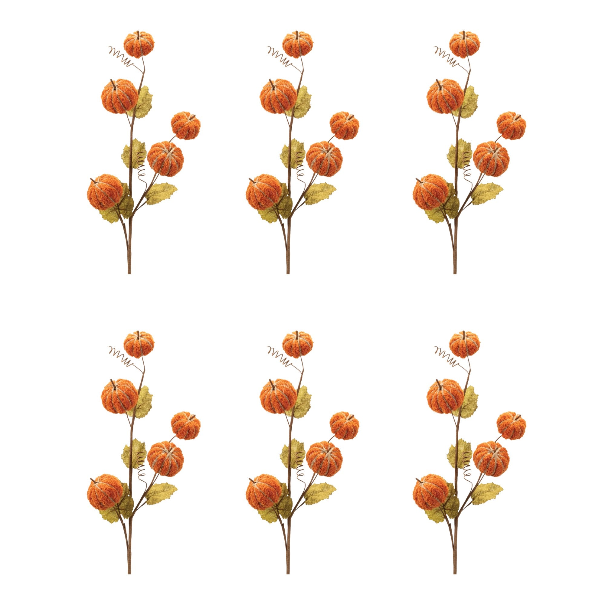 Set of six decorative pumpkin branches on a white background