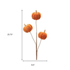 Decorative pumpkin stem with three pumpkins, shown with measurements on a white background.