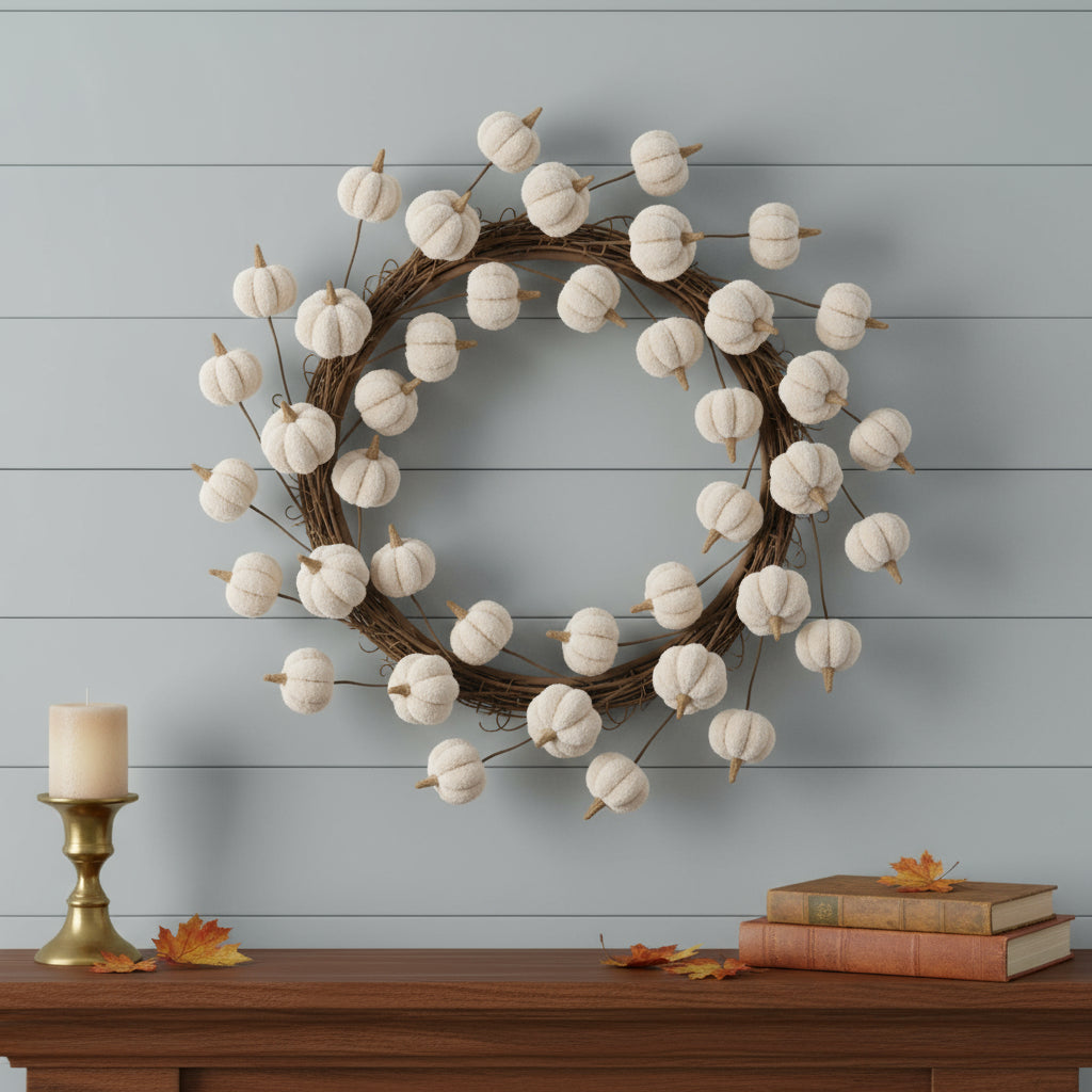 Six Cream Cream Fall Mini Pumpkins Wreath Sprays-1