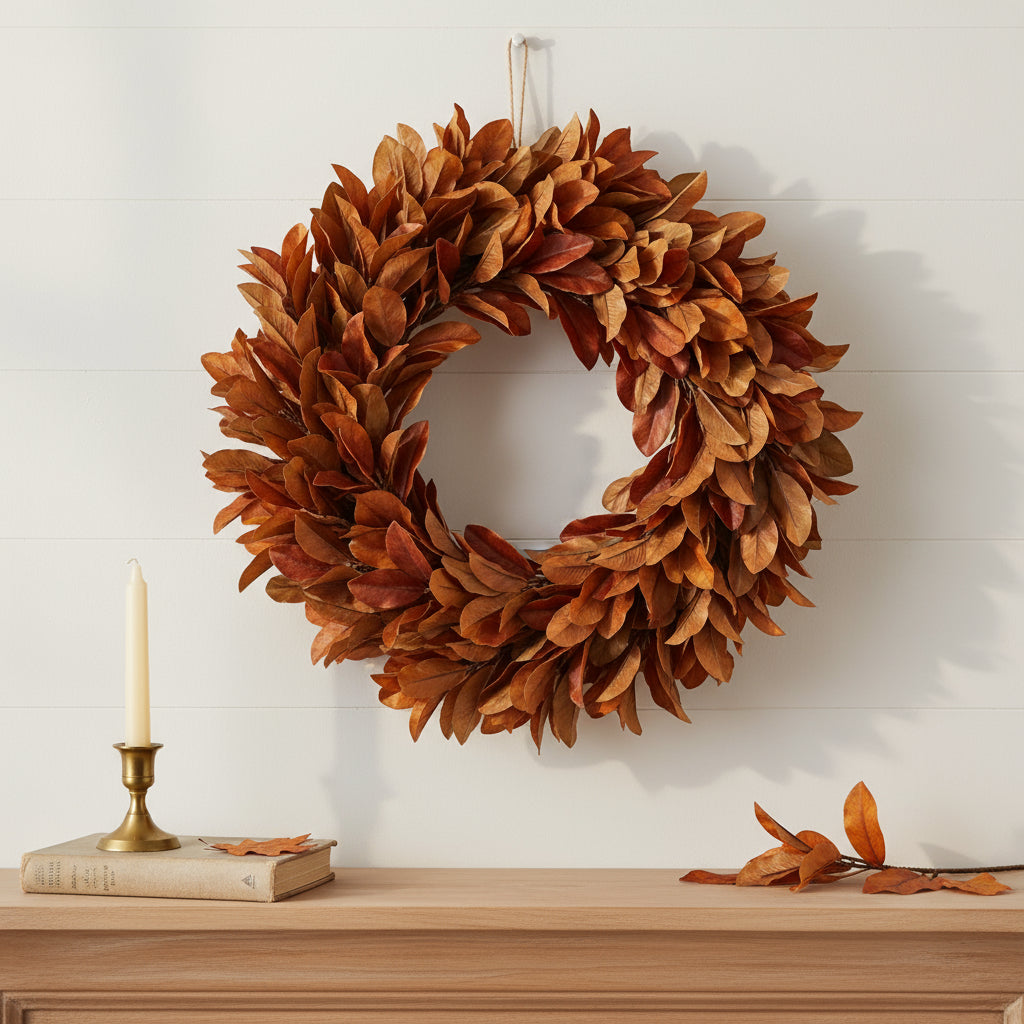 Set of Six Orange Red And Brown Fall Magnolia Leaf Wreath Sprays-1