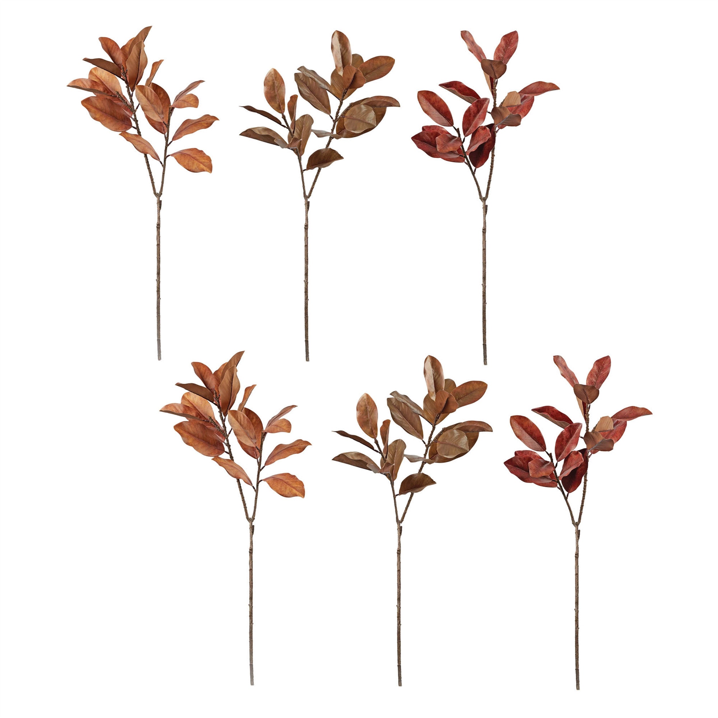 Set of Six Orange Red And Brown Fall Magnolia Leaf Wreath Sprays-2