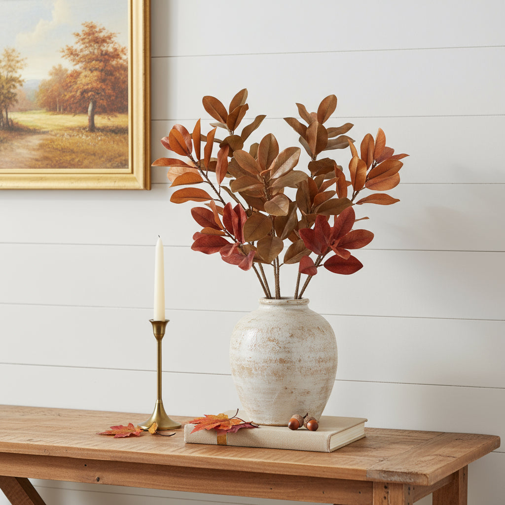 Set of Six Orange Red And Brown Fall Magnolia Leaf Wreath Sprays-0