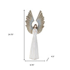 Decorative angel statue with measurements on a white background