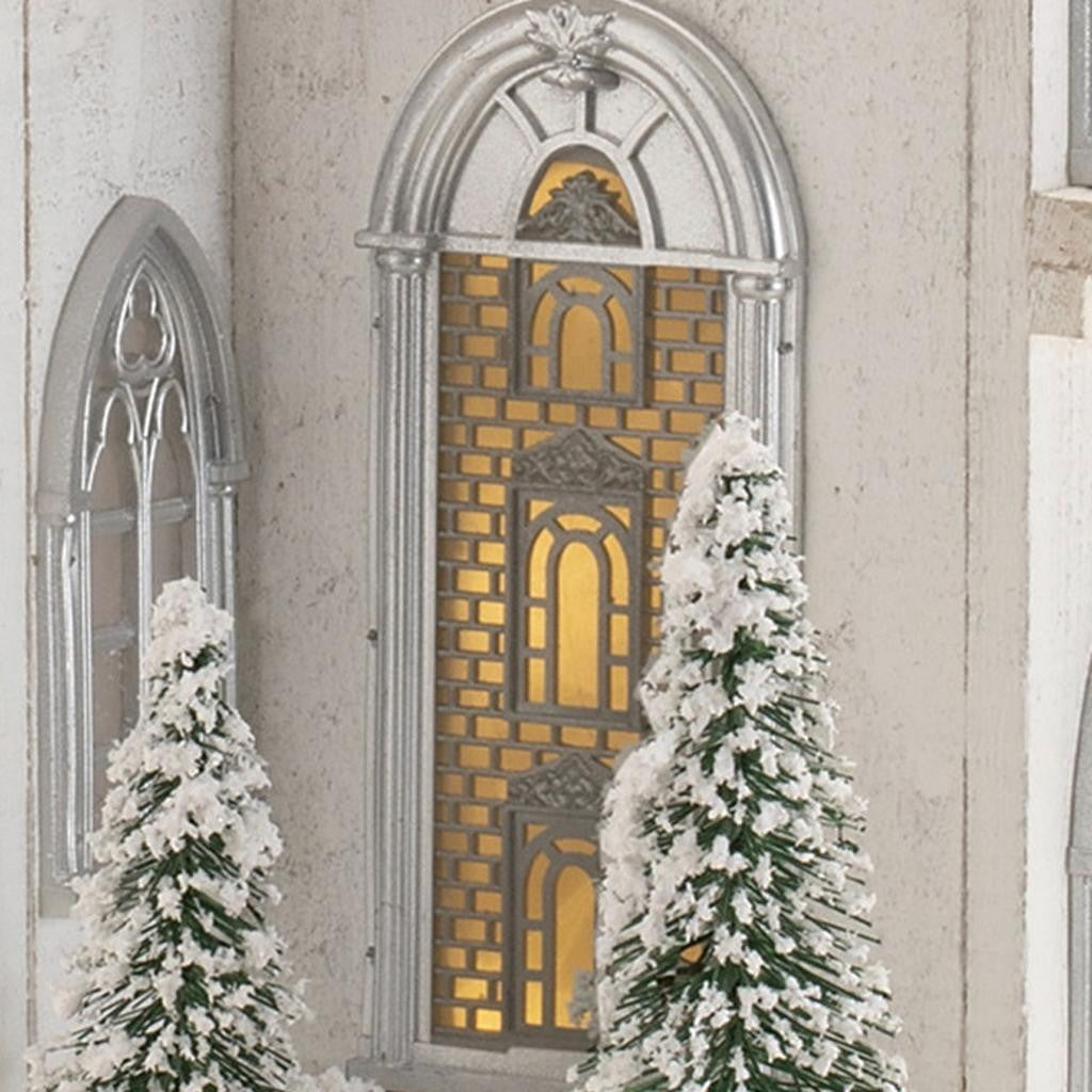 22" White And Green Wood Tabletop Sculpture with LED-2